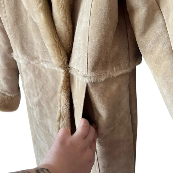 Express Y2K Vintage Suede Leather Faux Fur Lined Winter Coat Medium - Picture 9 of 15